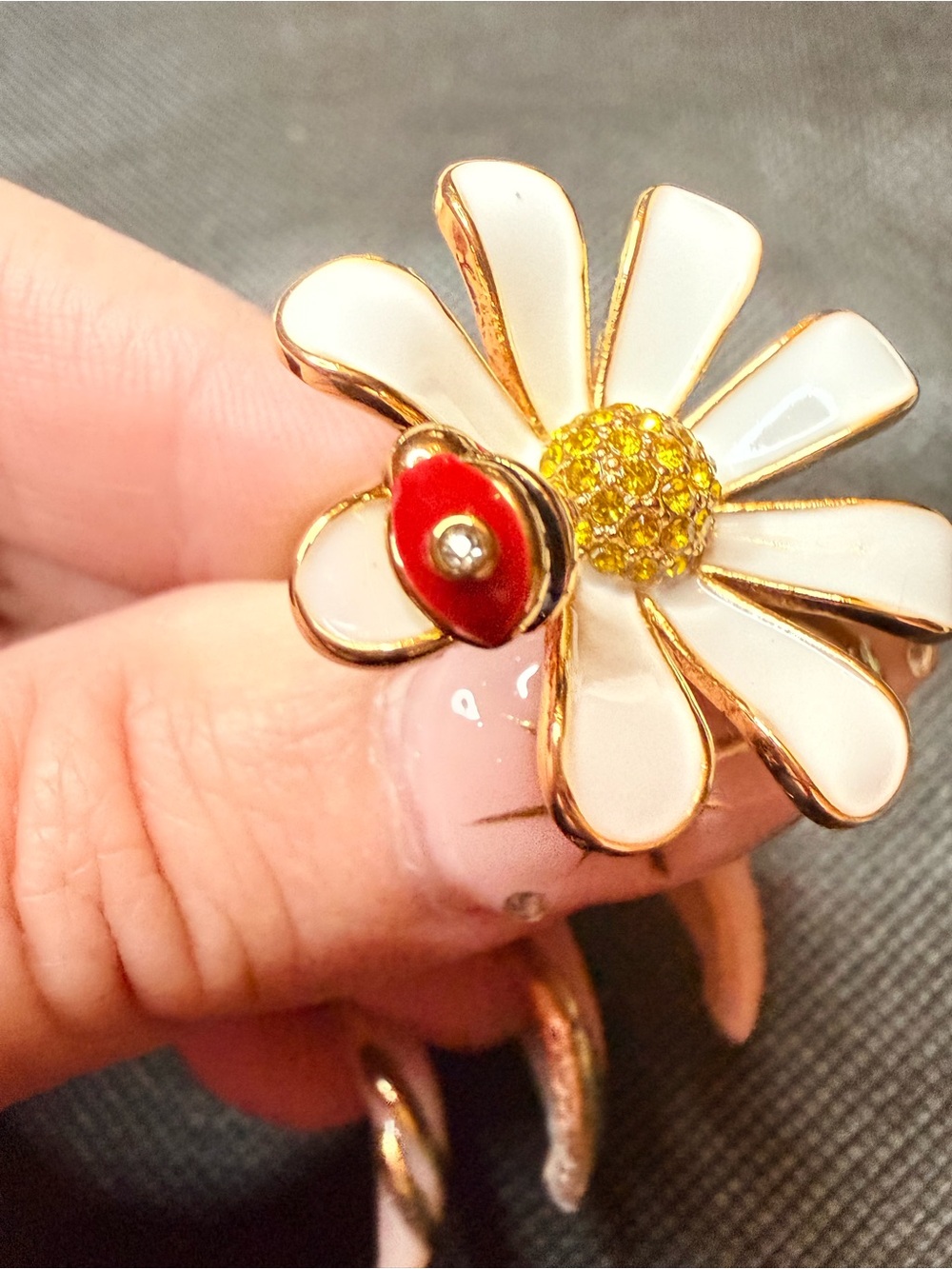 kate spade White Enamel Daisy Ring with ladybug Accent - Picture 2 of 5